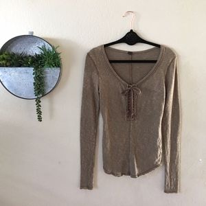 Free People stonewash distressed tan lace up top